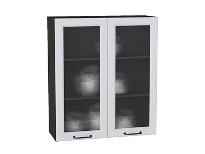 Шкаф верхний с 2-мя остекленными дверцами Ницца Graphite, Blanco, 920, 800, Кризет В*Ш*Г 920*800*318, фасад МДФ/Стекло  Blanco, корпус  Graphite ms2510VVT_44346
