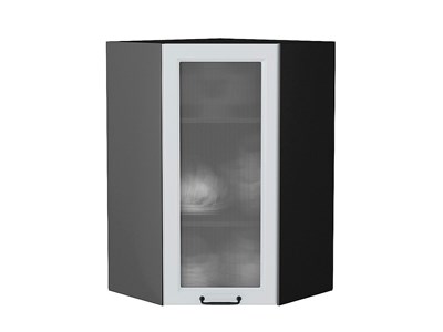 Шкаф верхний угловой остекленный Ницца Graphite, Blanco, 920, Кризет В*Ш*Г 920*600*600, фасад МДФ/Стекло  Blanco, корпус  Graphite ms2510VVT_44398