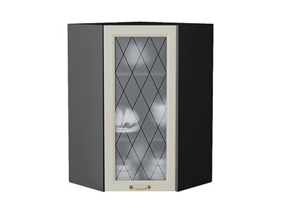 Шкаф верхний угловой остекленный Ницца Graphite, Агат, 920 В*Ш*Г 920*600*600, фасад МДФ/Стекло  Агат, корпус  Graphite ms2510VVT_54812