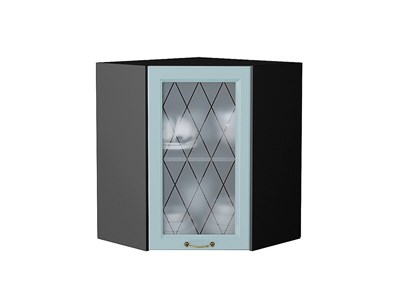 Шкаф верхний угловой остекленный Ницца Graphite, Голубой, 720 В*Ш*Г 716*600*600, фасад МДФ/Стекло  Голубой, корпус  Graphite ms2510VVT_54815