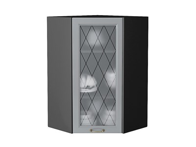 Шкаф верхний угловой остекленный Ницца Graphite, Графит, 920 В*Ш*Г 920*600*600, фасад МДФ/Стекло  Графит, корпус  Graphite ms2510VVT_54820