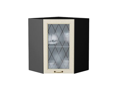 Шкаф верхний угловой остекленный Ницца Graphite, Дуб крем, 720 В*Ш*Г 716*600*600, фасад МДФ/Стекло  Дуб крем, корпус  Graphite ms2510VVT_44391