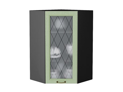 Шкаф верхний угловой остекленный Ницца Graphite, Дуб оливковый, 920 В*Ш*Г 920*600*600, фасад МДФ/Стекло  Дуб оливковый, корпус  Graphite ms2510VVT_44408