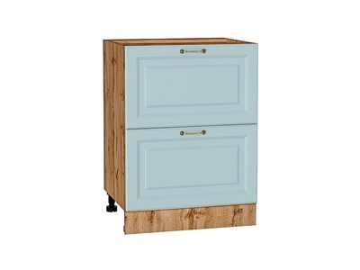 Шкаф нижний с 2-мя ящиками Ницца Дуб Вотан, Голубой В*Ш*Г 816*600*478, фасад МДФ  Голубой, корпус  Дуб Вотан ms2510VVT_64489