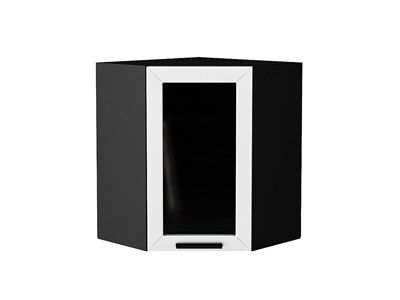 Шкаф верхний угловой остекленный Глетчер Graphite, Айленд Силк, 720 В*Ш*Г 716*600*600, фасад МДФ/Стекло  Айленд Силк, корпус  Graphite ms2510VVT_55957
