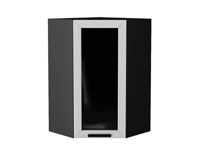 Шкаф верхний угловой остекленный Глетчер Graphite, Гейнсборо Силк, 920 В*Ш*Г 920*600*600, фасад МДФ/Стекло  Гейнсборо Силк, корпус  Graphite ms2510VVT_43583