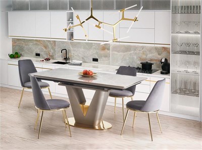 Стол обеденный Halmar VALENTINO 160 раскладной (светло-серый/золотой) ms2601SIGHAL_V-CH-VALENTINO-ST