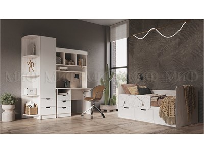Детская Юниор-4 Вариант 2  Шарли белый/Дуб крафт белый. Кровать 80*180 см pn26mf_2114042474