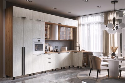 Кухня Рио NEW (металл) 3,8х1,2/1080м (490) Компоновка №7 (Шелковый камень, Дуб Крафт (Дуб вотан)) фасад ЛДСП 16 мм / Стекло pnnon26mf_08-243632 (419739)