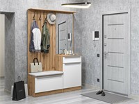 Прихожая  Стиль-02, каркас ЛДСП  Дуб Вотан, фасад МДФ  Silky White,  2090*1400*380 sppr5VVTtoAR63304