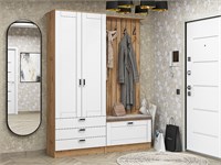 Прихожая  Стиль-03, каркас ЛДСП  Дуб Вотан, фасад МДФ  Super White,  2110*1600*380 sppr5VVTtoAR59903