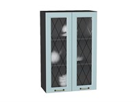 Кухонный  Шкаф верхний с 2-мя остекленными дверцами Ницца Graphite, Голубой, 920, 600, каркас ЛДСП  Graphite, фасад МДФ/Стекло  Голубой,  920*600*318 sppr5VVTtoAR54763