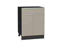 Шкаф нижний с 2-мя дверцами и ящиком Фьюжн Graphite, Silky Grey, 600 В*Ш*Г 816*600*480, фасад МДФ  Silky Grey, корпус  Graphite ms2510VVT_52201