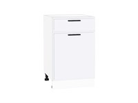 Шкаф нижний с 1-ой дверцей и ящиком Фрейм Белый, White Silk, 500 В*Ш*Г 816*500*484, фасад МДФ  White Silk, корпус  Белый ms2510VVT_66930
