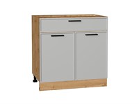 Шкаф нижний с 2-мя дверцами и ящиком Фрейм Дуб Вотан, Grey Silk, 800 В*Ш*Г 816*800*484, фасад МДФ  Grey Silk, корпус  Дуб Вотан ms2510VVT_69136