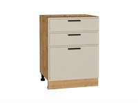 Шкаф нижний с 3-мя ящиками Фрейм Дуб Вотан, Cream Silk, 600 В*Ш*Г 816*600*484, фасад МДФ  Cream Silk, корпус  Дуб Вотан ms2510VVT_69925