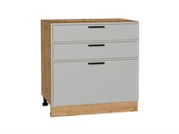 Шкаф нижний с 3-мя ящиками Фрейм Дуб Вотан, Grey Silk, 800 В*Ш*Г 816*800*484, фасад МДФ  Grey Silk, корпус  Дуб Вотан ms2510VVT_69166