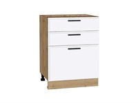 Шкаф нижний с 3-мя ящиками Фрейм Дуб Вотан, White Silk, 600 В*Ш*Г 816*600*484, фасад МДФ  White Silk, корпус  Дуб Вотан ms2510VVT_66978
