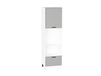 Шкаф пенал с 1-ой дверцей и ящиком под технику Фрейм Белый, Grey Silk, 2140 В*Ш*Г 2132*600*580, фасад МДФ  Grey Silk, корпус  Белый ms2510VVT_69187