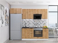Кухонный гарнитур модульный Флэт-01 В*Ш*Г 2140*2600*600, фасад ЛДСП  Wotan Oak 2S, корпус  Белый, столешница  Мрамор черный ms2510VVT_53340