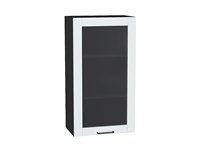 Шкаф верхний с 1-ой остекленной дверцей Флэт Плюс Graphite, 920, 500 В*Ш*Г 920*500*318, фасад ЛДСП/Стекло  White In 2S, корпус  Graphite ms2510VVT_56204
