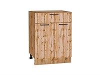 Шкаф нижний с 2-мя дверцами и ящиком Флэт Дуб Вотан, Wotan Oak 2S, 600 В*Ш*Г 816*600*478, фасад ЛДСП  Wotan Oak 2S, корпус  Дуб Вотан ms2510VVT_62560