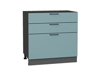 Шкаф нижний с 3-мя ящиками Флэт Graphite, Grey-green In 2S, 800 В*Ш*Г 816*800*478, фасад ЛДСП  Grey-green In 2S, корпус  Graphite ms2510VVT_56971