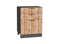 Шкаф нижний с 3-мя ящиками Флэт Graphite, Wotan Oak 2S, 600 В*Ш*Г 816*600*478, фасад ЛДСП  Wotan Oak 2S, корпус  Graphite ms2510VVT_52736