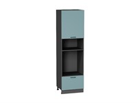 Шкаф пенал с 1-ой дверцей и ящиком под технику Флэт Graphite, Grey-green In 2S, 2140 В*Ш*Г 2132*600*574, фасад ЛДСП  Grey-green In 2S, корпус  Graphite ms2510VVT_56974