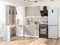Кухонный гарнитур модульный Сканди-05 В*Ш*Г 2140*1200*600, фасад МДФ  Cappuccino Softwood, корпус  Белый, столешница  Кварц белый ms2510VVT_60730