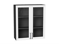 Шкаф верхний с 2-мя остекленными дверцами Сканди Graphite, White Silkwood, 920, 800 В*Ш*Г 920*800*320, фасад МДФ/Стекло  White Silkwood, корпус  Graphite ms2510VVT_70227