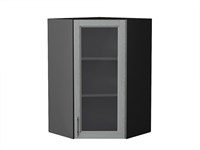 Шкаф верхний угловой остекленный Сканди Graphite, Grey Softwood, 920 В*Ш*Г 920*600*600, фасад МДФ/Стекло  Grey Softwood, корпус  Graphite ms2510VVT_41717