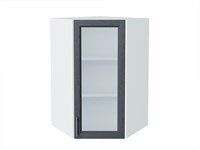 Шкаф верхний угловой остекленный Сканди Белый, Graphite Softwood, 920 В*Ш*Г 920*600*600, фасад МДФ/Стекло  Graphite Softwood, корпус  Белый ms2510VVT_41714