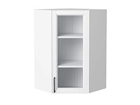 Шкаф верхний угловой остекленный Сканди Белый, White Silkwood, 920 В*Ш*Г 920*600*600, фасад МДФ/Стекло  White Silkwood, корпус  Белый ms2510VVT_70247