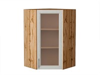 Шкаф верхний угловой остекленный Сканди Дуб Вотан, Cappuccino Softwood, 920 В*Ш*Г 920*600*600, фасад МДФ/Стекло  Cappuccino Softwood, корпус  Дуб Вотан ms2510VVT_62969