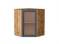 Шкаф верхний угловой остекленный Сканди Дуб Вотан, Graphite Softwood, 720 В*Ш*Г 716*600*600, фасад МДФ/Стекло  Graphite Softwood, корпус  Дуб Вотан ms2510VVT_62972