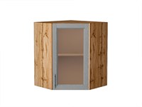 Шкаф верхний угловой остекленный Сканди Дуб Вотан, Grey Softwood, 720 В*Ш*Г 716*600*600, фасад МДФ/Стекло  Grey Softwood, корпус  Дуб Вотан ms2510VVT_62970