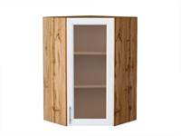 Шкаф верхний угловой остекленный Сканди Дуб Вотан, White Softwood, 920 В*Ш*Г 920*600*600, фасад МДФ/Стекло  White Softwood, корпус  Дуб Вотан ms2510VVT_62967