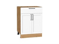 Шкаф нижний с 2-мя дверцами и ящиком Сканди Дуб Вотан, White Silkwood, 600 В*Ш*Г 816*600*480, фасад МДФ  White Silkwood, корпус  Дуб Вотан ms2510VVT_70308