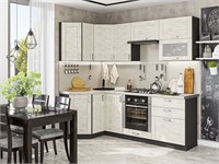 Кухонный гарнитур модульный Лофт-03 В*Ш*Г 2140*1200/2200*600, фасад МДФ/Стекло  Nordic Oak, корпус  Graphite, столешница  Камень бежевый ms2510VVT_24403