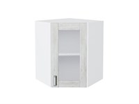 Шкаф верхний угловой остекленный Лофт Белый, Nordic Oak, 720 В*Ш*Г 716*600*600, фасад МДФ/Стекло  Nordic Oak, корпус  Белый ms2510VVT_36001