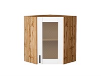 Шкаф верхний угловой остекленный Лофт Дуб Вотан, Super White, 720 В*Ш*Г 716*600*600, фасад МДФ/Стекло  Super White, корпус  Дуб Вотан ms2510VVT_63316