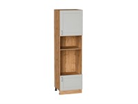 Шкаф пенал с 1-ой дверцей и ящиком под технику Лофт Дуб Вотан, Grey Silk, 2140 В*Ш*Г 2132*600*576, фасад МДФ  Grey Silk, корпус  Дуб Вотан ms2510VVT_69742