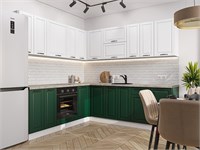 Кухонный гарнитур модульный Дублин-02 В*Ш*Г 2140*2200/2400*600, фасад МДФ  Special White/Special Green, корпус  Белый, столешница  Кварц белый ms2510VVT_74217
