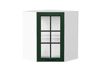 Шкаф верхний угловой остекленный Дублин Белый, Special Green, 720 В*Ш*Г 716*600*600, фасад МДФ/Стекло  Special Green, корпус  Белый ms2510VVT_74278