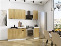 Кухонный гарнитур модульный Евро Лайн-06 В*Ш*Г 2140*1400*600, фасад МДФ  Дуб песочный, корпус  Белый, столешница  Антарес ms2510VVT_79789