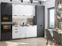 Кухонный гарнитур модульный Евро Лайн-01 В*Ш*Г 2140*2800*600, фасад МДФ  Белый/Антрацит, корпус  Graphite, столешница  Песчаный камень глянец ms2510VVT_77591