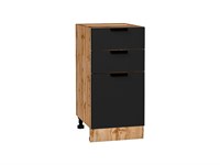 Шкаф нижний с 3-мя ящиками Евро Дуб Вотан, Антрацит, 400 В*Ш*Г 816*400*478, фасад МДФ  Антрацит, корпус  Дуб Вотан ms2510VVT_62111