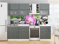 Кухонный гарнитур модульный Валерия-М-01 В*Ш*Г 2140*1800*600, фасад МДФ/Стекло  Черный металлик дождь, корпус  Белый, столешница  Антарес ms2510VVT_23702