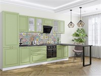 Кухонный гарнитур модульный Ницца-02 В*Ш*Г 2140*3300*600, фасад МДФ/Стекло  Дуб оливковый, корпус  Белый, столешница  Черный детройт ms2510VVT_77616